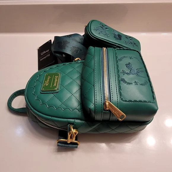 Bambi Loungefly X Disney Green Quilted Pattern Crossbody Sling Matching Coin Bag - Picture 11 of 16